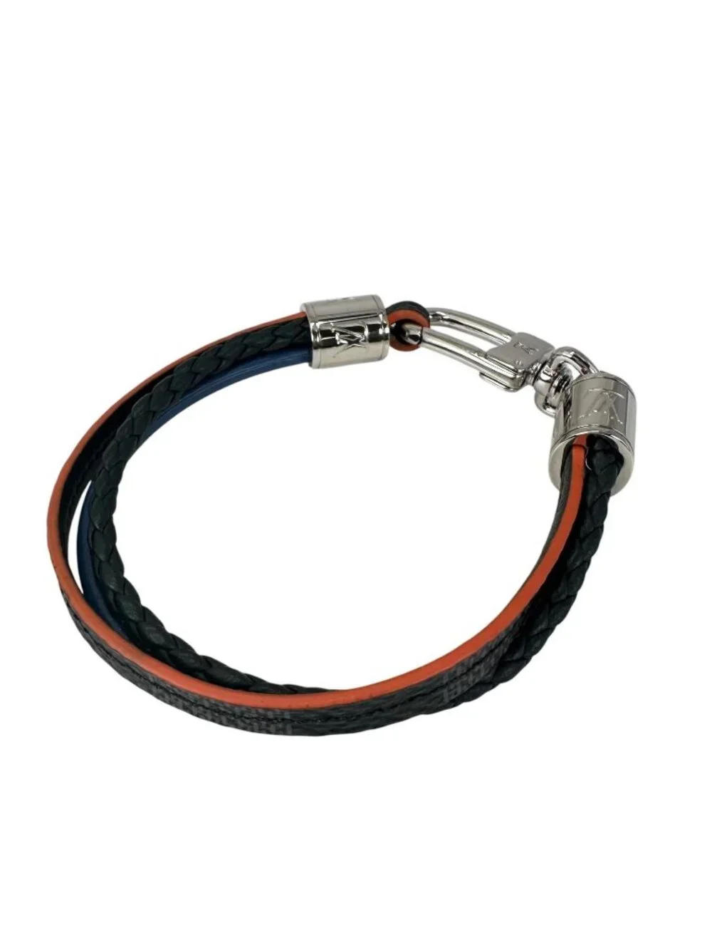 Louis Vuitton Bracelet LV Treble Damier Graphite Leather Metal Gray Black Blue